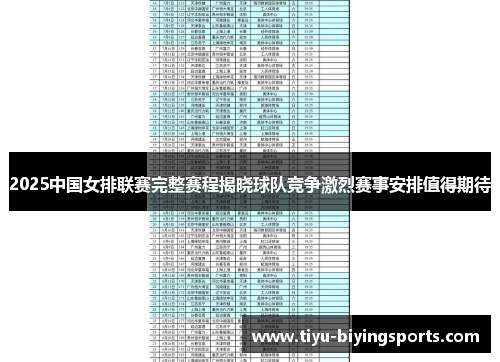 2025中国女排联赛完整赛程揭晓球队竞争激烈赛事安排值得期待